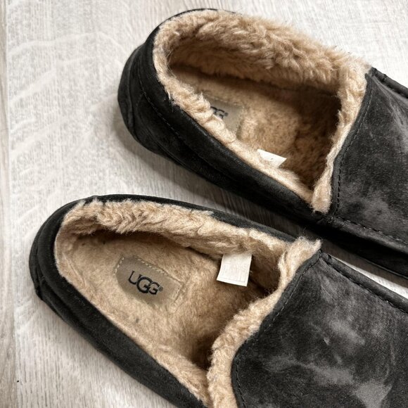 UGG Ascot Slippers Mens Size 12 Gray Suede Shearling Lined Moccasin Slip On - Picture 4 of 9